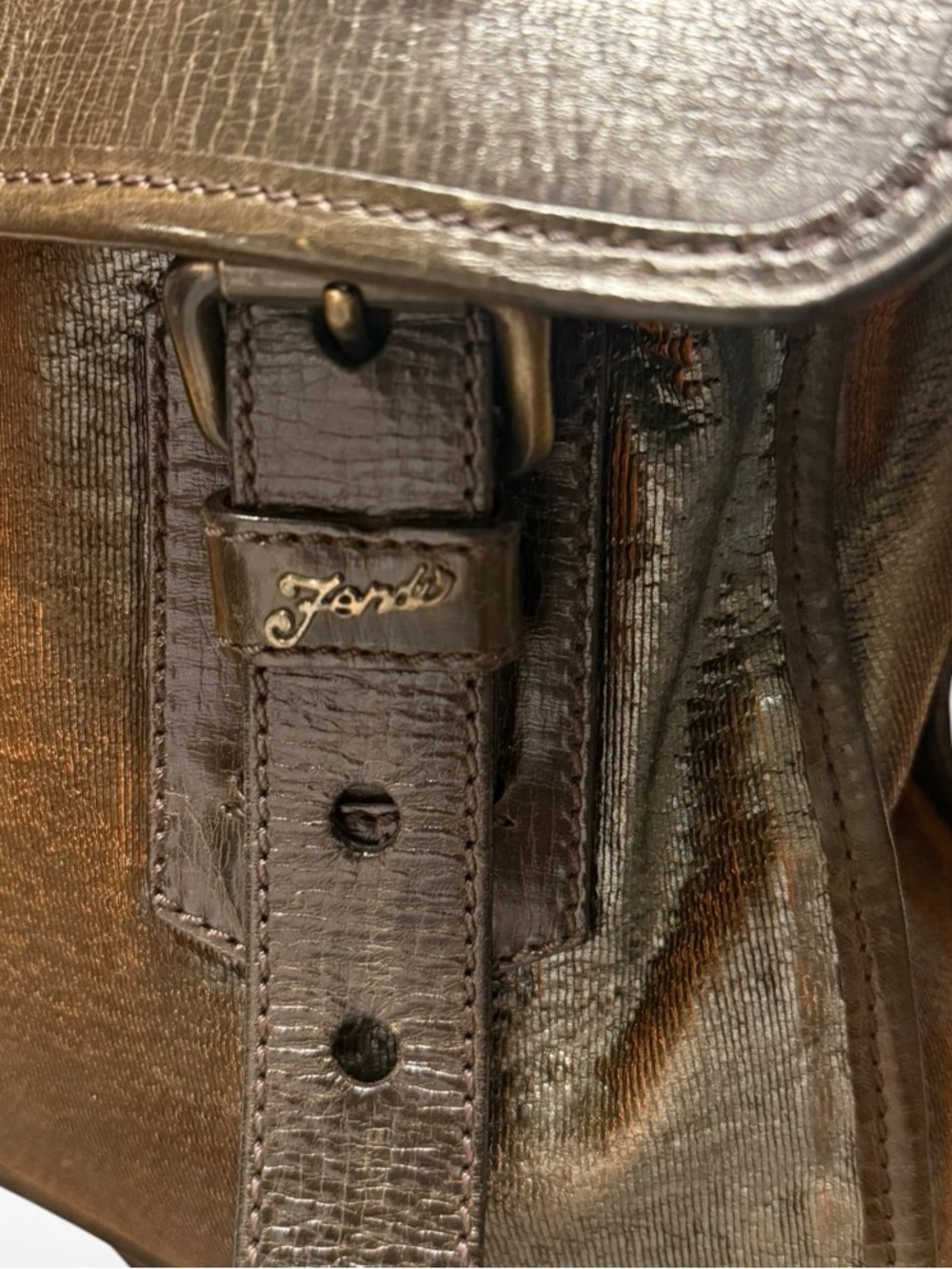 Fendi Vintage Archive Crossbody Messenger Bag Metallic Bronze Copper Y2K - Picture 3 of 16